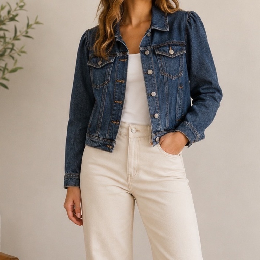 Pilcro and the Letterpress Denim Jacket Medium Wash Blue Women L